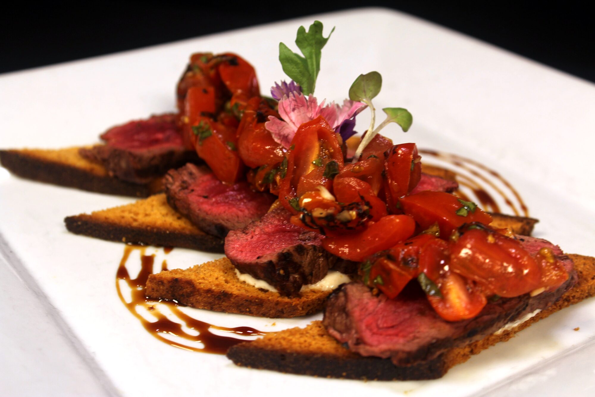 Perfectly prepared steak crostini.
