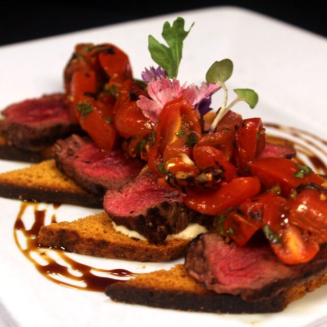 Perfectly prepared steak crostini.